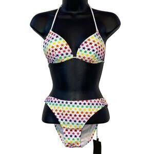 NWT Incity Swimwear Rainbow Star Bikini Set Small 42 Festival Y2K Pride Swim